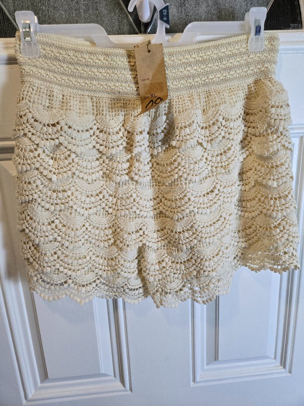 Grace & Emma Crochet Lace Shorts XL Cream Boho Lined Pull On Festival - Picture 4 of 10